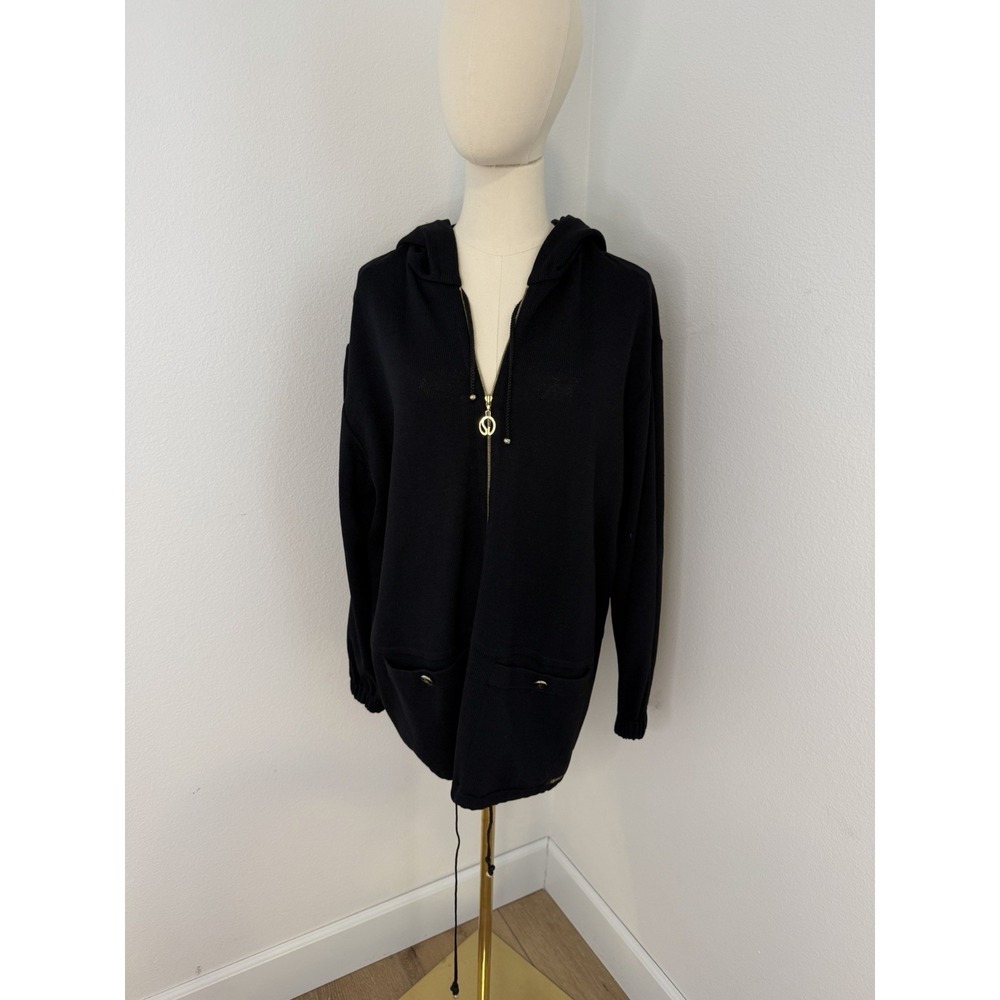 St. John Sport Full Zip‎ Hooded Wool Knit Hoodie Black Women's M